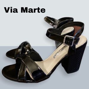 Via Marte Black Patent Block Heels 9